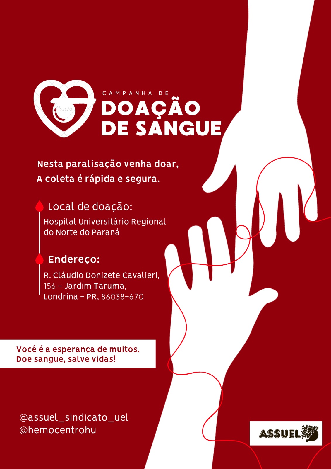 Campanha de DOAÇÃO DE SANGUE no Hemocentro do Hospital Universitário